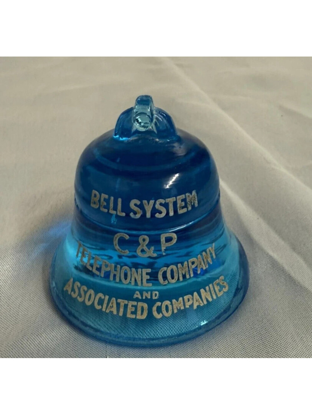 Early 1900s Bell System C&P telephone company Blue Glass Paperweight